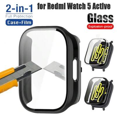 Tempered Glass Screen Protector And PC Case Compatible With Redmi Watch 5 Active Smart Watch, Anti-Scratch Film, Bumper Cover, High Transparency, Protective Film, Impact Resistant Design