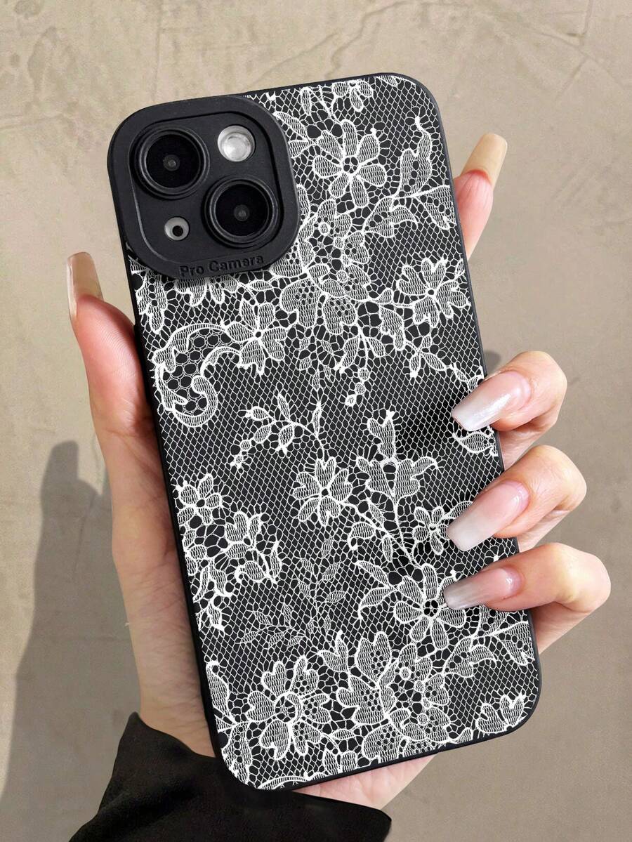 1 pieza Elegante y romántico estuche suave para teléfono con patrón de encaje y forma de ojo de gato negro que cubre completamente, compatible con iPhone 11/12/13/14/15/16 Pro Max