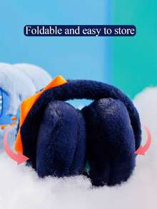 2pcs Kids Foldable Hamburger Earmuffs, Solid Color Earmuffs, Winter Cold-Proof And Freeze-Proof Plush Earmuffs, Stretchable Earmuffs, Warm Gloves - Navy Blue - View 5