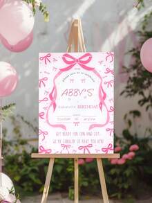 一套定制粉色蝴蝶结生日欢迎牌（含粉色水彩笔），粉色蝴蝶结设计个性化PVC户外花园入口装饰，个性化画板设计，适用于生日派对入口装饰，粉色蝴蝶结一周岁生日欢迎牌，完美适用于公主主题派对、生日装饰 - 蝴蝶結主題 - 查看 6