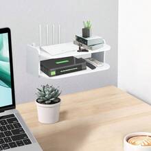 WiFi Router Floating Shelves White Wall MProjector, TV, Set-Top Box, Router, Living Room, Bedroom, Bathroom, Wooden Wall-Mounted Stand - Cable Management Storage Rack Shelfount Under TV Shelf 30 X 20 X 15 Cm Set Top Box Stand No Punch Game Console Rack For Living Room Bedroom - White - View 9