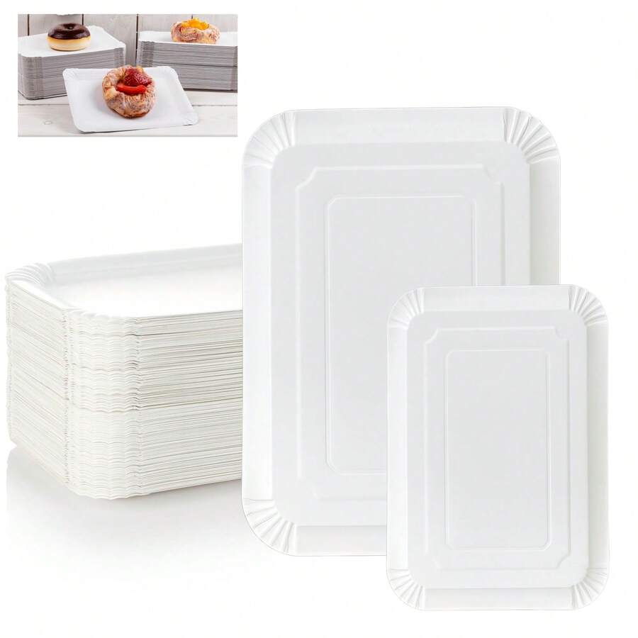 10/20pcs White Paper Party Plates, Lightweight Rectangular Disposable Plates, Large Size Tableware Suitable For Cookies, Cakes, Desserts, Snacks, Appetizers, Holiday Picnics, Party Supplies, Birthday Parties