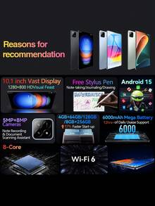 Qetupa Máy tính bảng doanh nghiệp X90, 8/4GB+256/128/64GB, hệ điều hành Android 15, bộ xử lý MTK6771 Octa-Core 2.0GHz, hỗ trợ Wi-Fi 802.11ac 5 băng tần kép 2.4G+5G, Bluetooth 5.2, màn hình cảm ứng HD (1280x800), camera kép 5MP+8MP, pin 6000mAh bền bỉ, hỗ trợ mở rộng bộ nhớ lên đến 512GB, không hỗ trợ thẻ SIM. Máy tính bảng này được trang bị camera kép, phù hợp cho các cuộc họp và các tình huống khác, với thời lượng pin dài, trải nghiệm không quảng cáo và màn hình cảm ứng, làm cho nó trở thành một món quà tuyệt vời. - màu đen - Xem 3