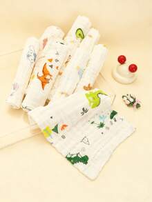 1条新生儿棉纱洗脸巾，可爱卡通婴儿口水巾，柔软舒适的婴儿面巾/手巾（图案随机） - 彩色 - 查看 1