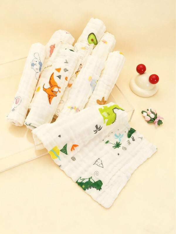 1 pieza Paño de muselina para bebé recién nacido, babero con diseño de dibujos animados lindo para bebé, toalla facial y de mano suave y cómoda para bebé (patrón aleatorio)