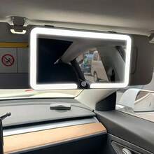 This Car Vanity Mirror Features 3 Lighting Modes, A Portable LED Design, A White Exterior With A High-Definition Protective Film, A Dimmable Touchscreen, And USB Charging. - White - 查看 7