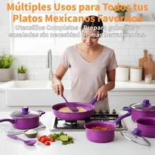 13 Piezas Set Antiadherente Púrpura Resistente al Calor Fácil de Limpiar Hogar Mexicano - Multicolor - Ver 5