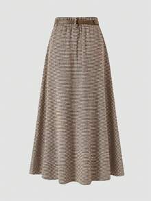 EARO 女士时尚千鸟格百搭优雅宽松A字裙 - 深咖 - 查看 2