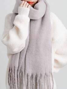 1条女士新款蓬松流苏围巾，保暖舒适大披肩，防风户外，百搭日常佩戴，适合圣诞节及其他节日，秋冬季节适用。 - 19-香芋紫 - 查看 9