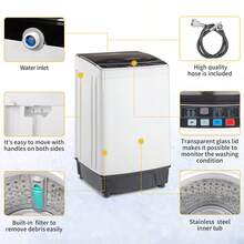 Fully Automatic Top-Loading Portable Compact Washing Machine, Single Tub, With Spin Pump, 10 Washing Programs, 8 Water Level Options, LED Display, 17.8 Lb Capacity, Black. - 美規A型插(110-127V) - 查看 2