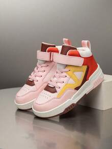 زوج من أحذية رياضية عالية الكاحل للأطفال، جلد PU، أحذية كاجوال للداخل/الخارج، سهلة الارتداء، مانعة للانزلاق، قابلة للتنفس، مريحة، تصميم بتصميم ملون موحد للجنسين - بطيخ وردي اللون - مشاهدة 8