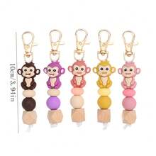 1pc 3D Silicone Monkey Beaded Keychain - Novelty Keyring, Lobster Clasp Pendant, Suitable For Backpack Hanging, Key Ring, Gift For Men And Women - Multicolor - View 4