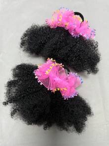 2 SET/PACK Kids Hair Buns Kids Afro Puff Soft Hair Marley Kinky Bulk For Hair Girl With Elastic - Natural Black - View 9