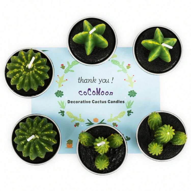 QinBetteryou Paquete de 18 velas de té con diseño de cactus - Velas botánicas miniatura suculentas hechas a mano de manera delicada - Perfectas para decoración del hogar, fiestas, bodas, inauguraciones de casa, decoración para maternidad y primer día de clases - Multicolor - Añade 5