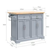 FKW71 Kitchen Island With 4 Hidden Wheels, Kitchen Trolley With Extendable Stainless Steel Worktop, Kitchen Cabinet, Serving Trolley, Wood, Dimensions (W X H X D): Approx. 115 X 92 X 46-71 Cm - Grey - View 4