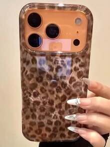 1pc Large Pore Brown Leopard Print Phone Protective Case, Glossy Moisturizing Shell Compatible With IPhone 11/12/13/14/15/16 Series, Leopard Print Hard Case Compatible With IPhone 17/17Pro/17ProMax/Air, Retro Personalized INS Tin Foil Leopard Print Case - Brown Leopard Print - View 4