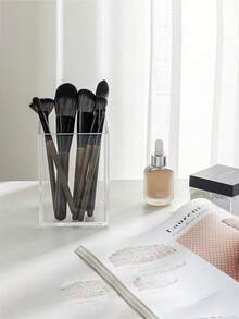 1pc Dust Cover Makeup Brush Holder, Acrylic Makeup Brush, Lipstick, Eyebrow Pencil Storage Box, Multi-Functional Cosmetic Organizer And Cup, Desktop Makeup Brush, Lipstick, Eyebrow Pencil Storage Bucket, Vanity Organizer Box, Creative Makeup Brush Storage Bucket, Lipstick, Eyebrow Pencil, Stationery And Pen, Ideal Desktop Decor Cosmetic Bathroom Vanity Dust-Proof Storage Box, Gift For Women, Christmas Gift, New Year Gift - Transparent - View 10