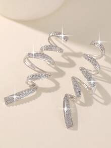 1pair Luxury Spiral Cubic Zirconia Dangle Earrings,Fashion Versatile Large Earrings For Women Wedding/Engagement Banquets,Anniversary Party Gift - White - View 6