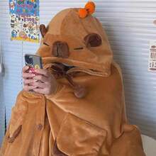 Wearable Plush Blanket Hoodie For Women & , Premium Soft Thick Sherpa & Fleece For Ultra Warmth, Throw Wrap With Giant Hood, Easy Movement, Capybara Gifts For Adults, Oversized - 棕色 - 查看 2