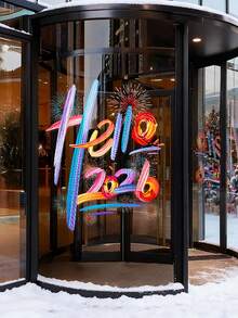 1片2026新年窗贴，新年快乐装饰玻璃贴纸，可重复使用的静电吸附玻璃贴纸，用于新年节日气氛装饰窗户和门，带静电吸附功能。 - 彩色 - 查看 7