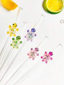 1支/1套可重复使用的玻璃吸管，带海龟吊坠，可爱可弯曲透明玻璃吸管，带清洁刷，适用于厨房配件、水杯、冷饮、奶茶、咖啡、果汁、冰沙、厨房、餐厅、鸡尾酒会、返校季、送给女朋友/男朋友、父母、朋友的礼物、节日用品。 - 款式1 - 查看 2