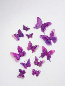 12pcs 3D Butterfly Sticker, Plastic Wall Art Decoration Magnet Butterfly For Home Decor, Stickers, Wall Decal, Vinyl Decal For Home Decorations, Spring Decoration Items Refresh Your Home, Festival Decoration Stickers Gifts Birthday Graduation - Màu tím - Xem 5