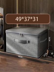 1pc Cationic Solid Color Foldable Washable Storage Box With Lid, Multi-Functional Wardrobe Clothes Quilt Dust-Proof Waterproof Organizer Box, Portable Closet Clothing Storage Container