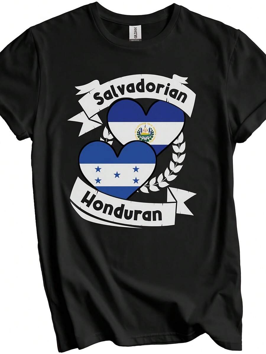 Salvadorian Honduran Heart Flags El Salvador Hondu T-Shirt,This Fun Printed Casual T-Shirt Is The Perfect Gift For Valentine's Day/Christmas - 款式6 - 查看 1