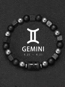 YAUKIA 十二生肖男女情侣友谊手链，火山石和赤铁矿珠子串成，绝佳的个性化礼物 - 彩色 - 查看 8