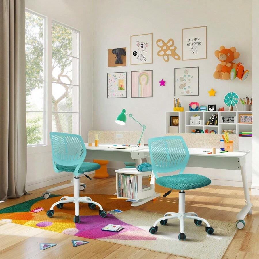 Desk Chair Set Of 2 Height Adjustable Small Study Computer Task Chair For Student Teens With Wheels Green - Green - View 1