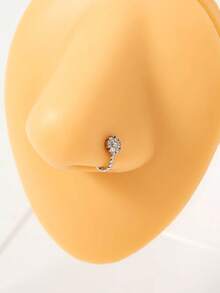 Nooxian 1个镶嵌微雕锆石鼻环，简约假鼻环，女士镶嵌微雕锆石花朵鼻环 - 銀色 - 查看 4