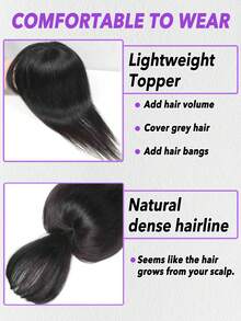 T-Shaped Human Hair Topper Wig Clip-In With Bangs - Human Hair Straight Topper For Women - Natural Black Clip-In Hair Extensions For Thinning Hair T-Part Coverage Daily Use Silky Smooth & Versatile Styling 8-10 Inch Natural Black - Natural Black - View 6