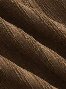 Women's Solid Color Textured Fabric Collared Shirt With Unique Bell Sleeves - Brown - View 5