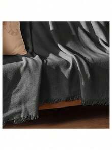 Non-Slip Tassel Sofa Cover – 100% Cotton – 170*200 Cm – Soft And Comfortable, Made In Türkiye - Dark Grey - View 4
