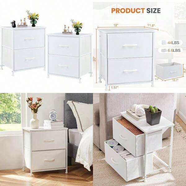 Nightstand Set Of 2 With 2 Storage Drawers 20" Height Small Bed Side Furniture End Table Wooden Top Fabric Cabinet Mini Dresser For Bedroom Closet Entryway College Dorm