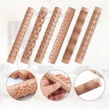 JOJOCY Clay Rollers Textured, Wooden Hand Rollers Clay Modeling Pattern Rollers Kit Foliage Barks Ripples Stars Pebbles Swflake Ceramic DIY Tools Pottery Stamp Roller For Pasta (Set 2) - SET 2 - View 5