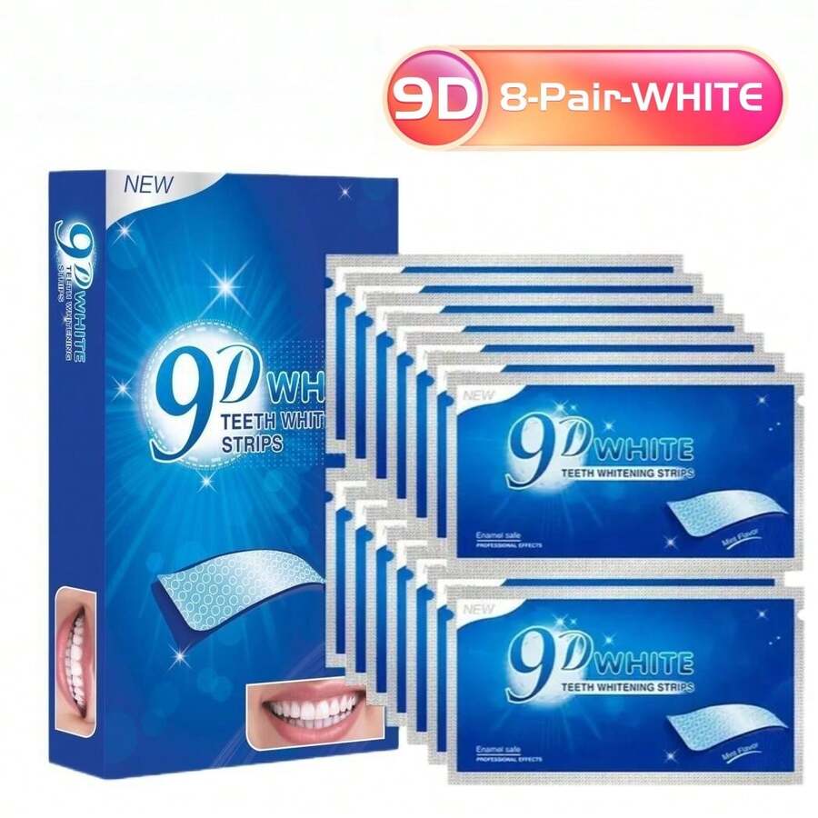 9D牙齿美白贴，8对/16片，深层清洁，口腔护理，美白贴，清新口气，牙齿美白贴，适合旅行和居家使用 - 9D牙貼-8對 - 查看 1