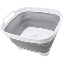 TFKI 7.5L 2 Gallons Collapsible Dishpan With Draining Plug - Foldable Washing Basin - Portable Dish Washing Tub - Space Saving Kitchen Storage Tray (White/Grey 1) - 白灰色 - 查看 1