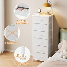 Tomnk 6 Drawers End Table, Tall Dresser & Chests Of Drawers, Fabric Sofa Table For Closet, Bedroom, Night Stand, End Table With Metal Frame, Storage Tower With Fabric Bins, PU Leather, Ideal Mother's Day Gift - 白色 - 查看 4