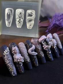 1个美杜莎头像硅胶美甲模具，3D立体哥特风格美甲模板 - 無色 - 查看 2