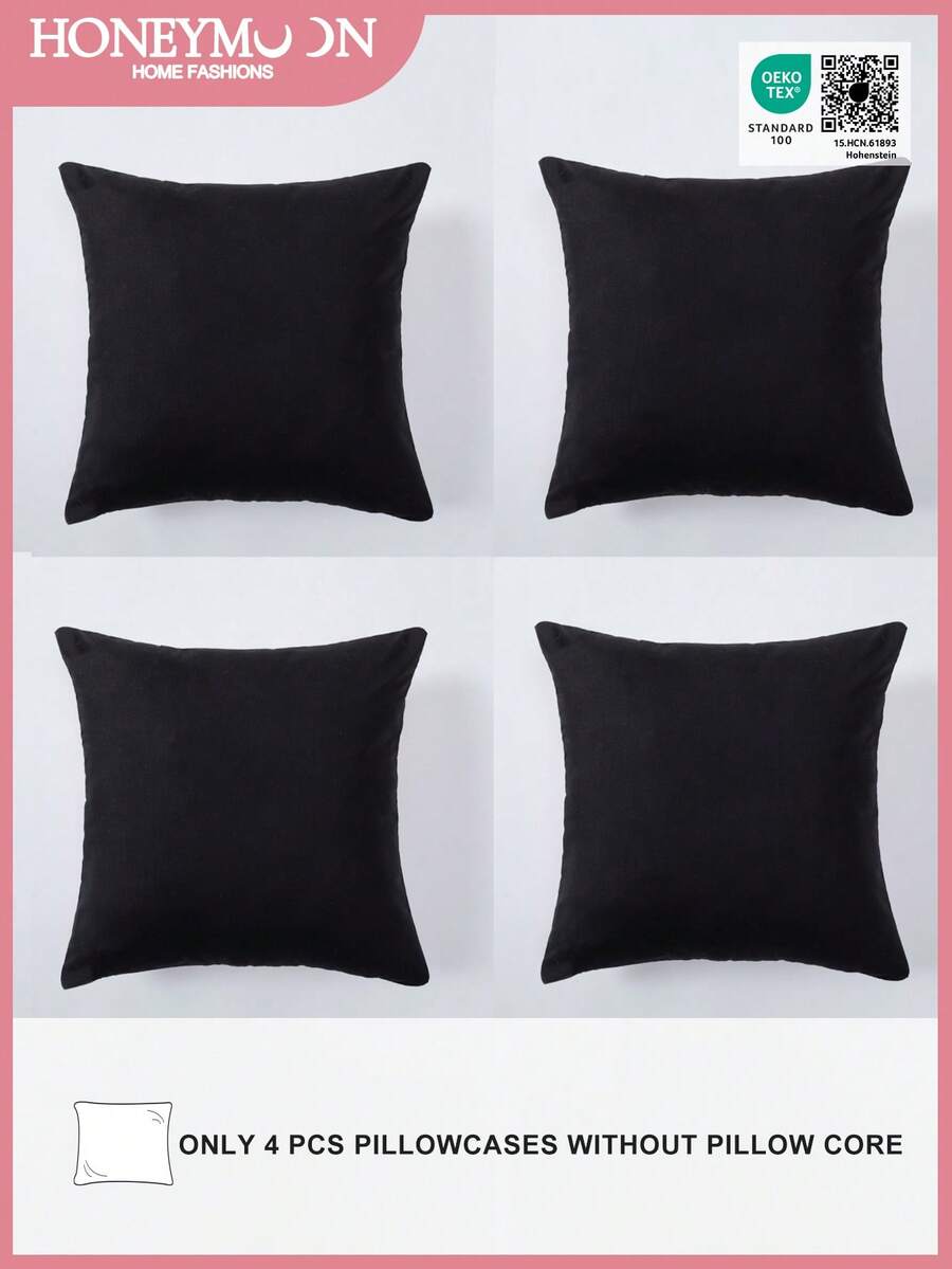 4 件套格子枕套，隐形拉链，柔软现代风格，适用于客厅、卧室、沙发装饰，可机洗，通过 Oeko-Tex 认证 - 黑色 - 查看 1