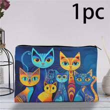 1pc Cute Cat Print Makeup Bag With Zipper Closure - Lightweight Foldable Cosmetic Organizer Pouch, Durable Travel Toiletry Bag - Portable Gift For Cat Lovers, Vibrant Color And Spacious Interior, Essential For Daily Use Or Travel, 2D Flat Design With Vivid Cat Face, Ideal For Organizing Cosmetics