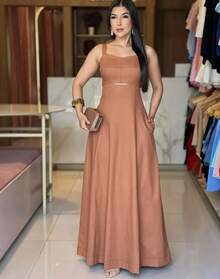 Women's Long Dress With Front Slit/New Year's Eve Style. - 摩卡棕 - 查看 2