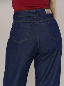 Women's Wide Leg Jeans, Marbled Pattern, Thick Premium Fabric, 100% Denim - 深色水洗藍 - 查看 6