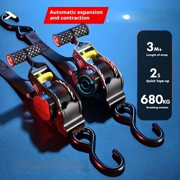 Retractable Ratchet Straps Heavy Duty Self Retracting Tie Down Straps For Truck, CargoTrailer, Motorcycle