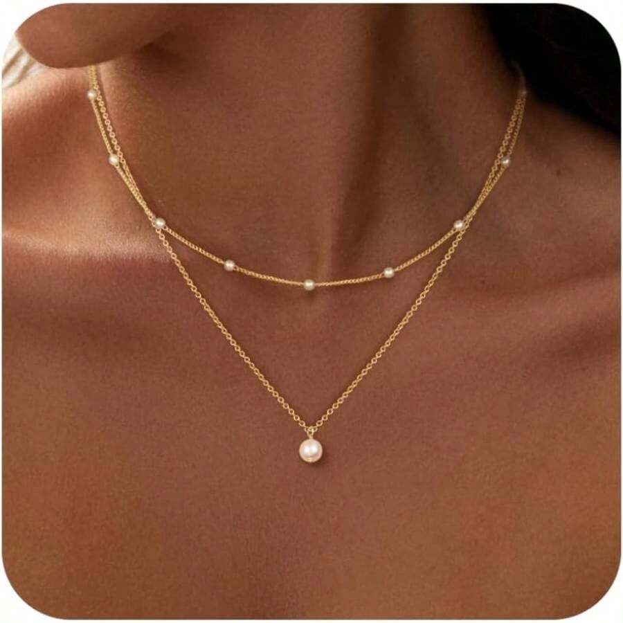 Gold Layered Women, 14K Gold Plated Dainty Necklace Set With Paperclip, Adjustable Gold Jewelry Stackable - Layered Necklace /3 - View 1