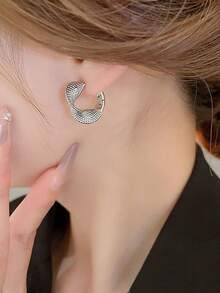 1 对时尚小众设计编织线环耳环，优雅几何扭曲纹理耳环 - 幾何 - 查看 5