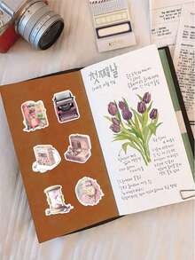 63pcs/Pack Retro Style Pink Stickers For Vintage Item Decoration, Diy Phone Case, Notebook, Travel Album And More - Hồng - Xem 12