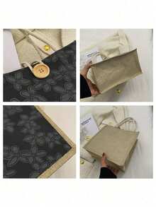 Time Theme Linen Tote Bag, Love Heart, Light, Pattern Design, Reusable Printed Women'S Tote Bag, Double Handle Shopping School Bag, Large Capacity Shoulder Bag, Casual Tote Bag, Christmas Storage Bag, Back To School Lunch Bags,Lunch Storage Bag, Suitable For Commuting, School And Shopping, Convenient For Outdoor Use, Best Choice For Gifting Relatives And Friends, Teacher Gifts, Mother'S Day Gifts, Holidays And Festivals