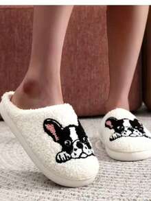 热搜网络名人冬季卡通棉拖鞋女士新款可爱保暖毛绒室内情侣穿棉鞋男士 - 白色 - 查看 10
